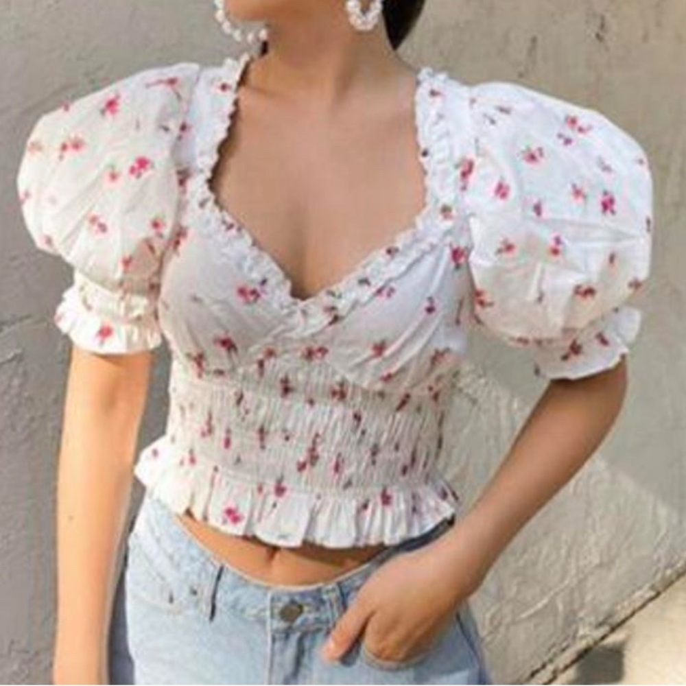 Forever 21 White and Pink Crop Top